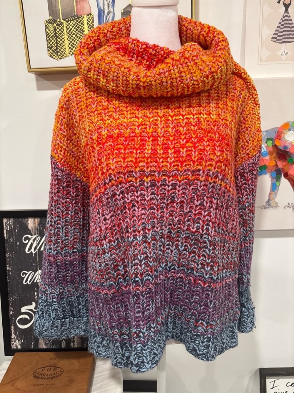 Chelsea & Theodore Multicolor #Ombre Cowl Neck Sweater - Orange, Purple, Blue